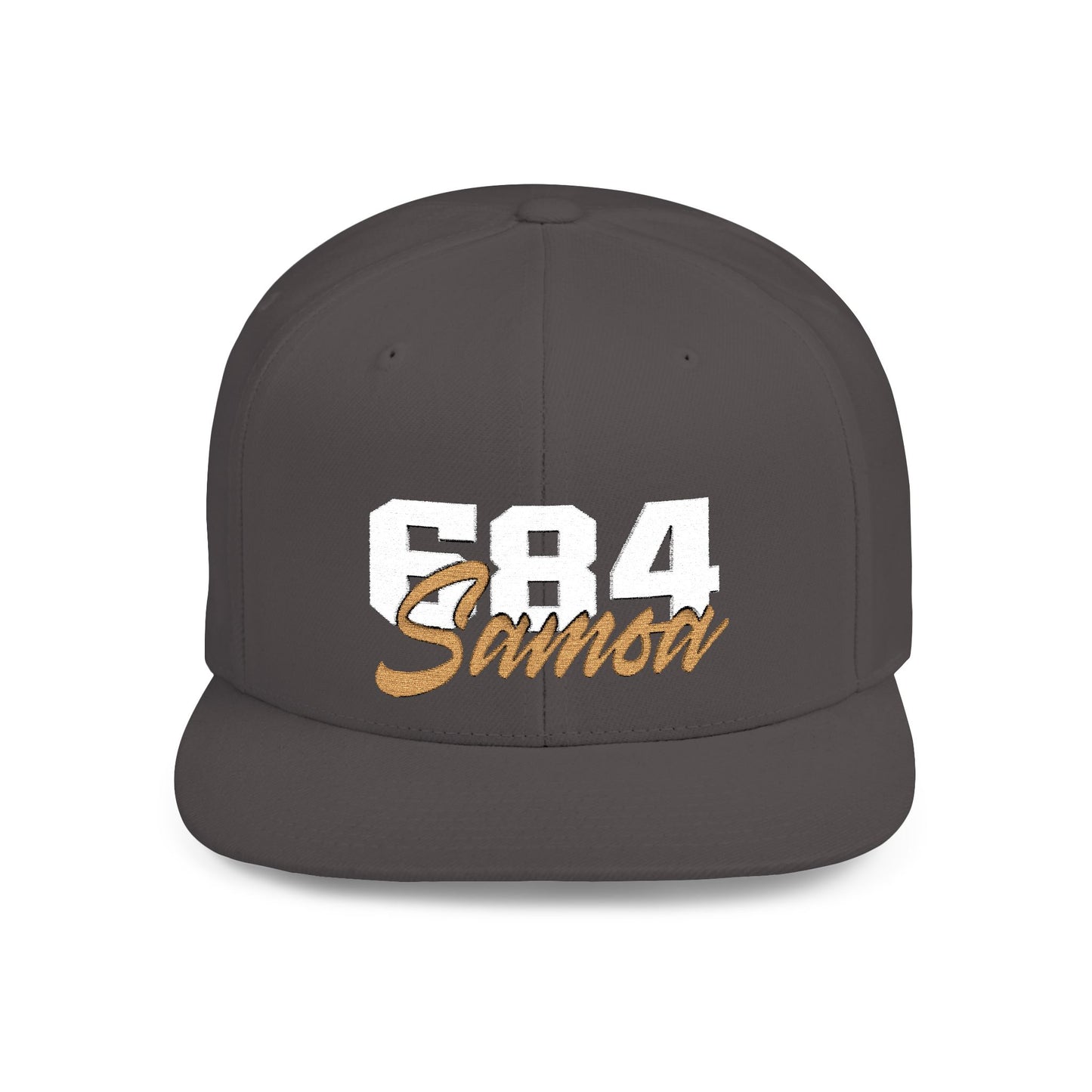 Flat Bill Snapback Hat - 684 Samoa - White & Gold Embroidery - AU/NZ/USA