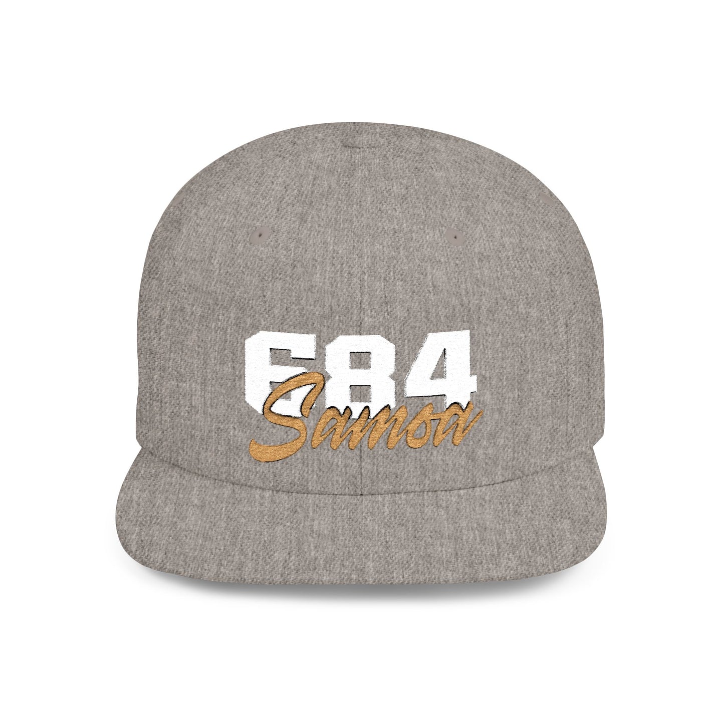 Flat Bill Snapback Hat - 684 Samoa - White & Gold Embroidery - AU/NZ/USA