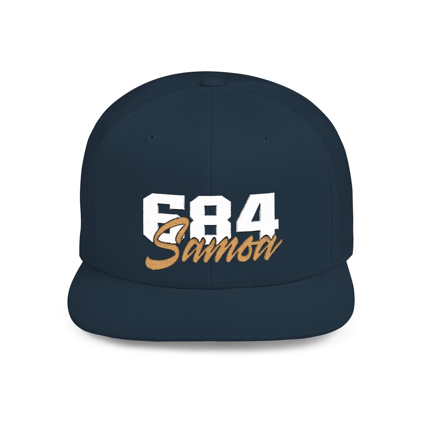Flat Bill Snapback Hat - 684 Samoa - White & Gold Embroidery - AU/NZ/USA