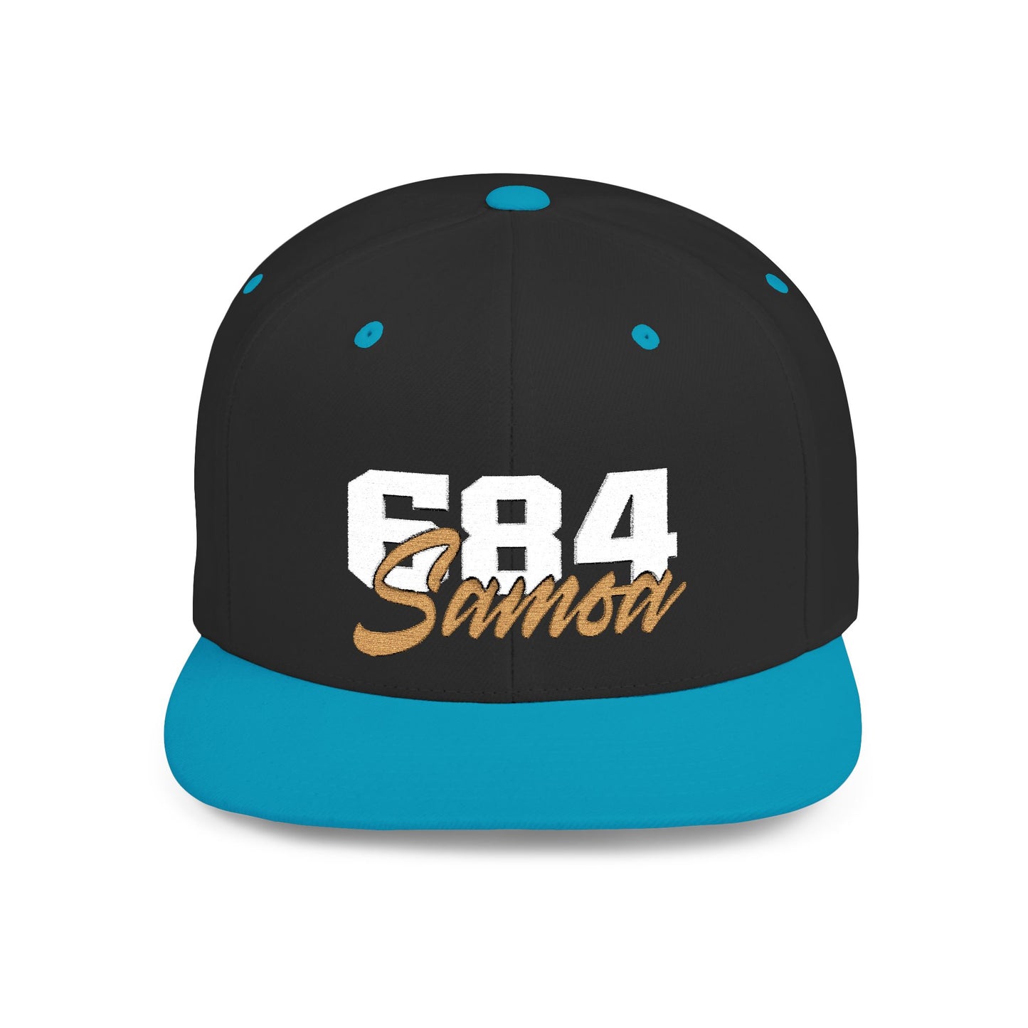 Flat Bill Snapback Hat - 684 Samoa - White & Gold Embroidery - AU/NZ/USA