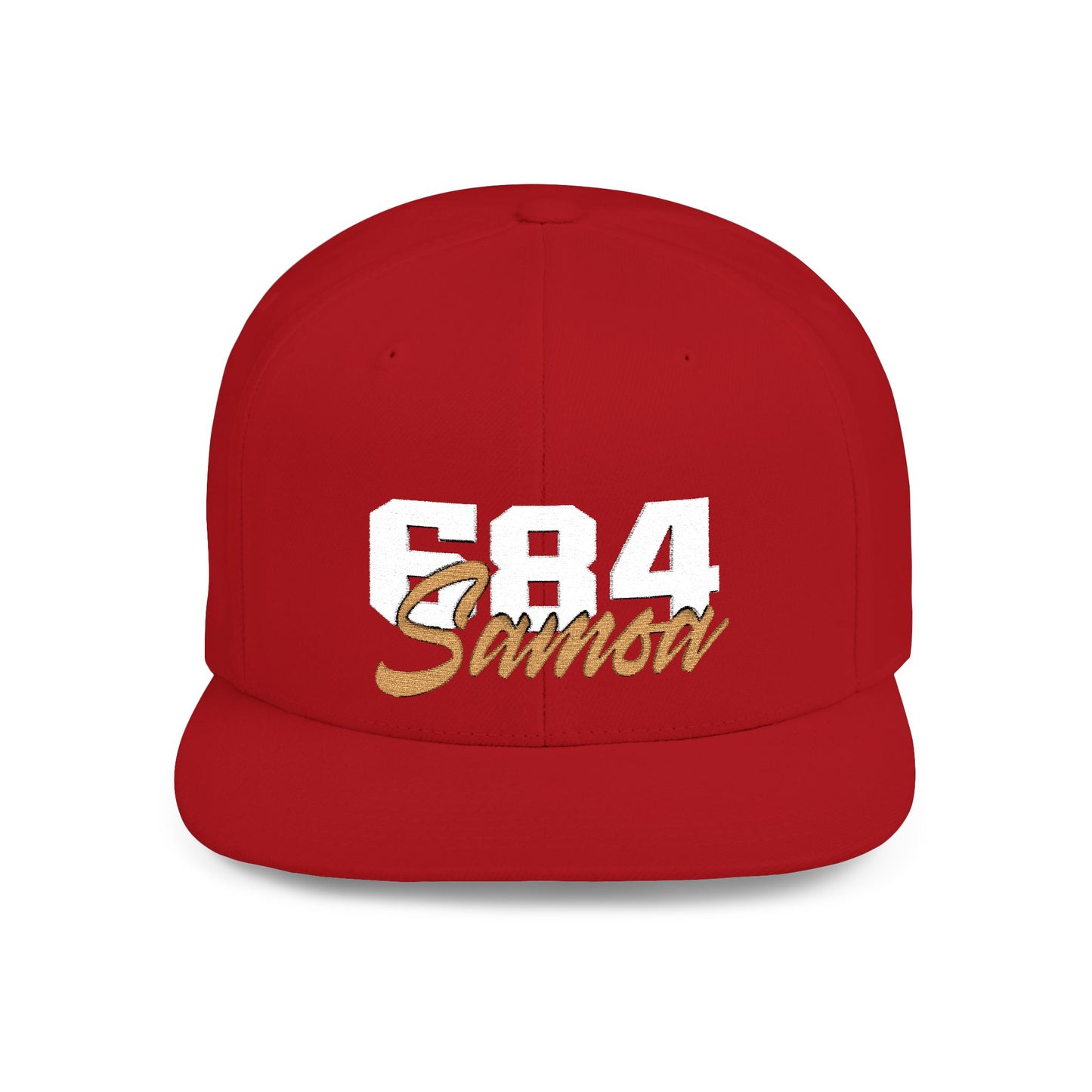 Flat Bill Snapback Hat - 684 Samoa - White & Gold Embroidery - AU/NZ/USA