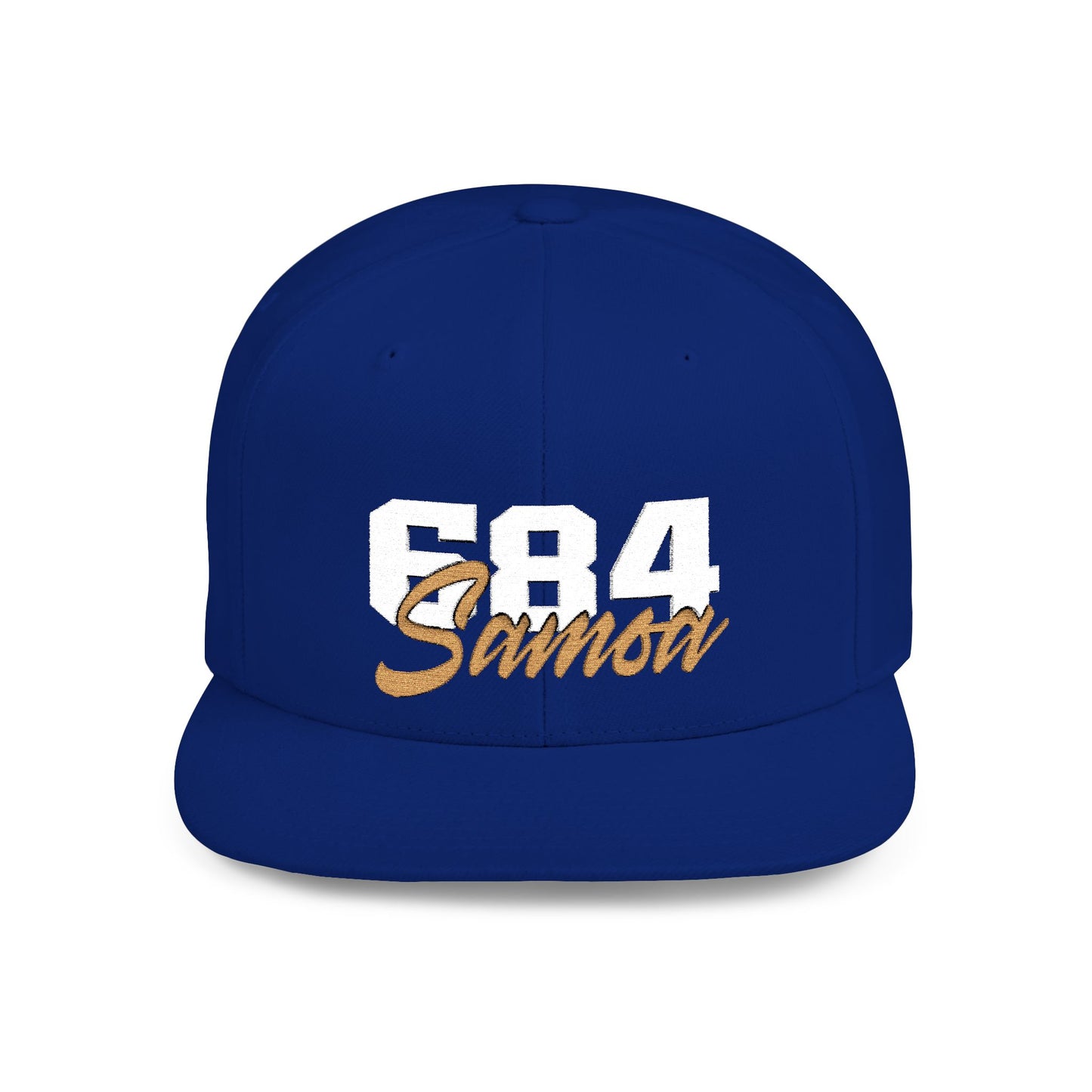 Flat Bill Snapback Hat - 684 Samoa - White & Gold Embroidery - AU/NZ/USA