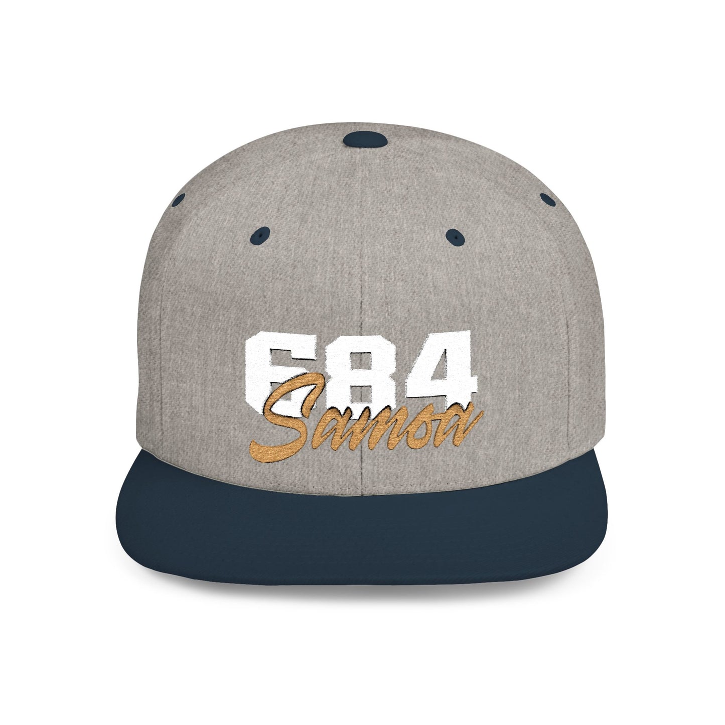 Flat Bill Snapback Hat - 684 Samoa - White & Gold Embroidery - AU/NZ/USA