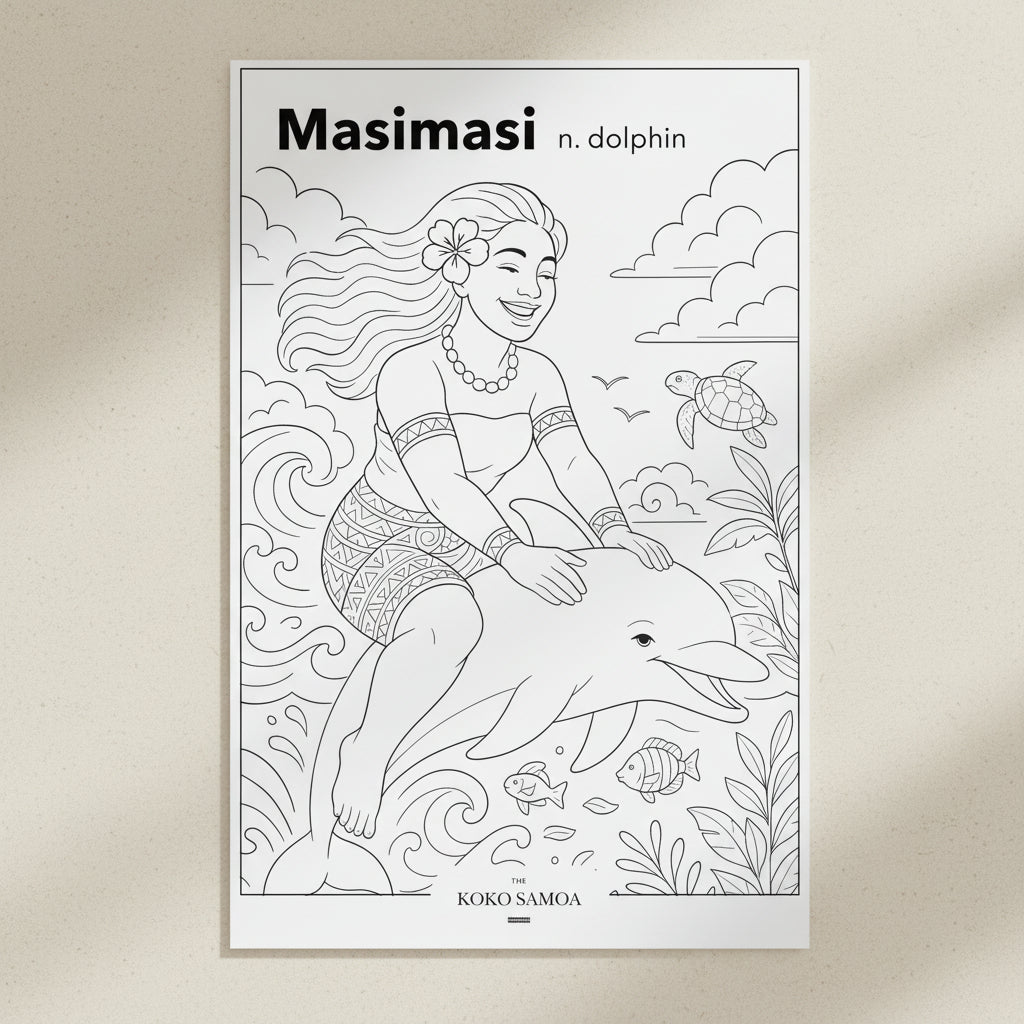 Downloadable Learn and Colour Sheet - Masimasi - AU/NZ/USA - The Koko Samoa