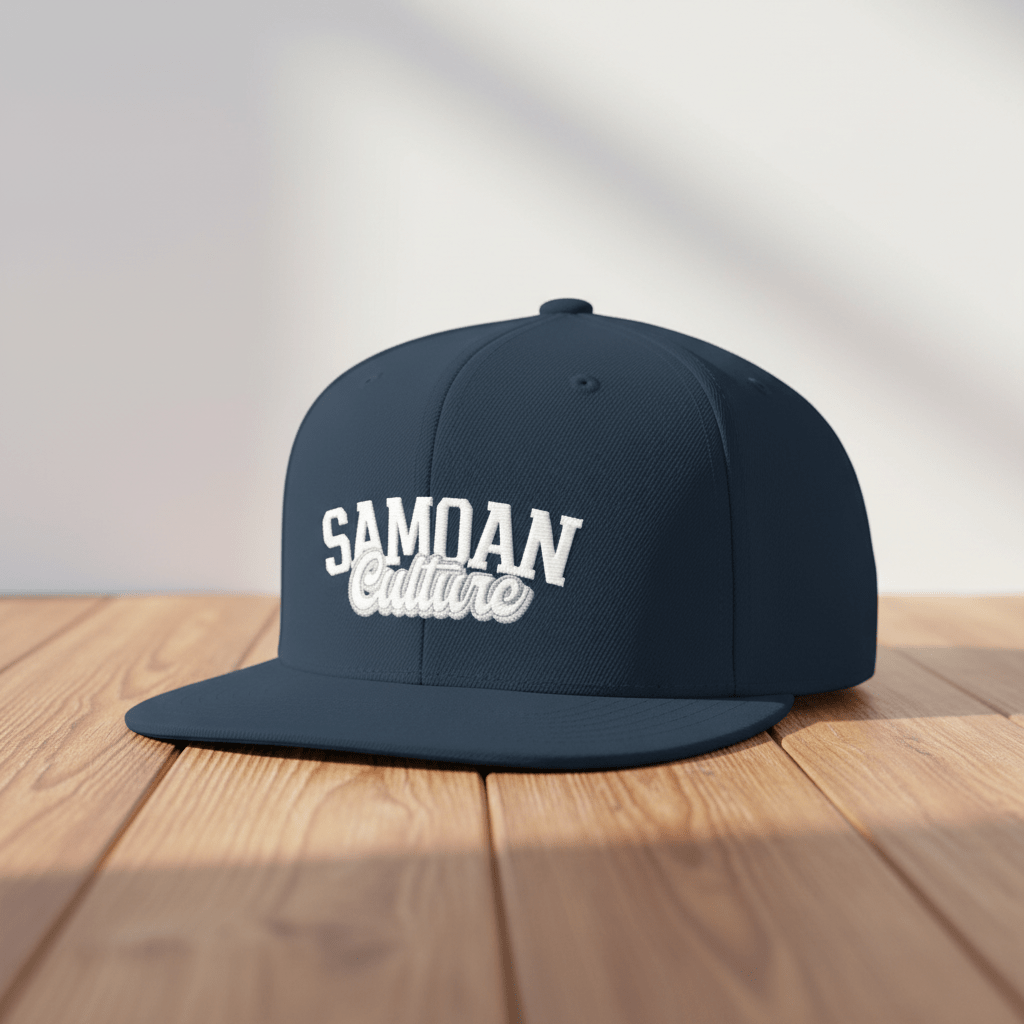 Flat Bill Snapback Hat - Samoa Culture - White & Grey Embroidery - AU/NZ/USA - The Koko Samoa