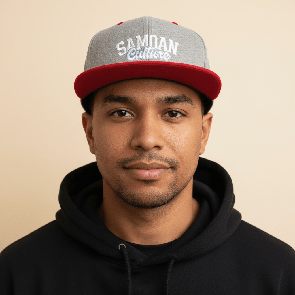 Flat Bill Snapback Hat - Samoa Culture - White & Grey Embroidery - AU/NZ/USA - The Koko Samoa