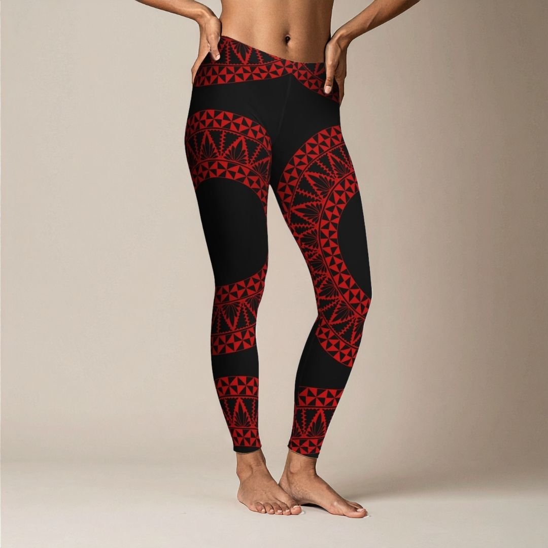 PasifikaOne Mid - Rise Leggings - Tonga Black Red - AU/NZ/USA - The Koko Samoa