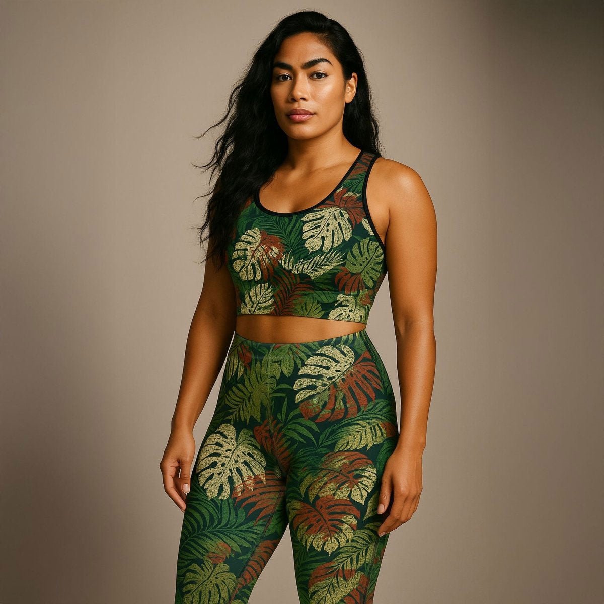 FYBY Seamless Sports Bra in Tafatafa Greens with black stitching, designed for active wear, suitable for AU, NZ, and USA.