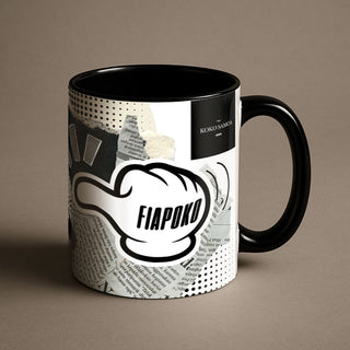 Black LimaLuxe™ 11oz mug featuring the "Look At Fiapoko" design, shown with a close-up of the mug's surface.
