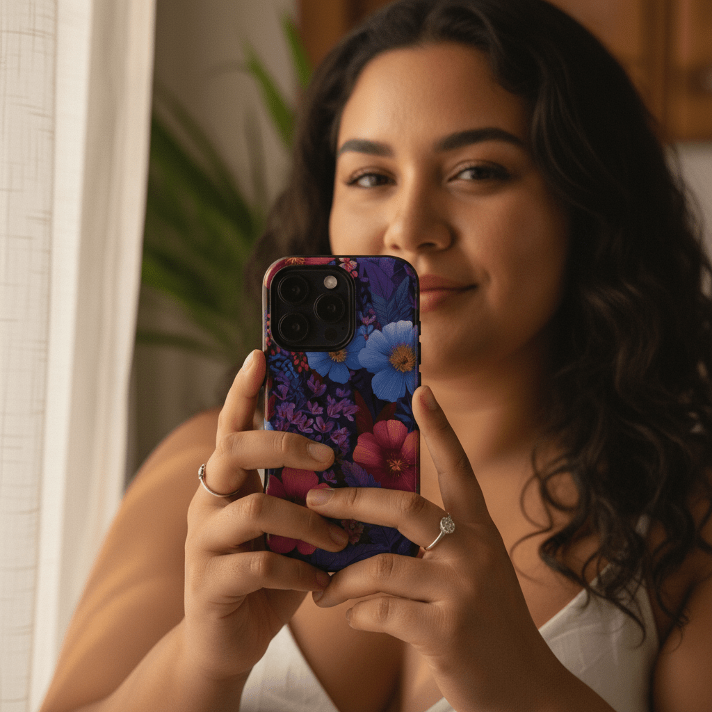 Lavender Tropics iPhone tough phone case, designed for durable protection, featuring a tropical pattern for AU, NZ, and USA.