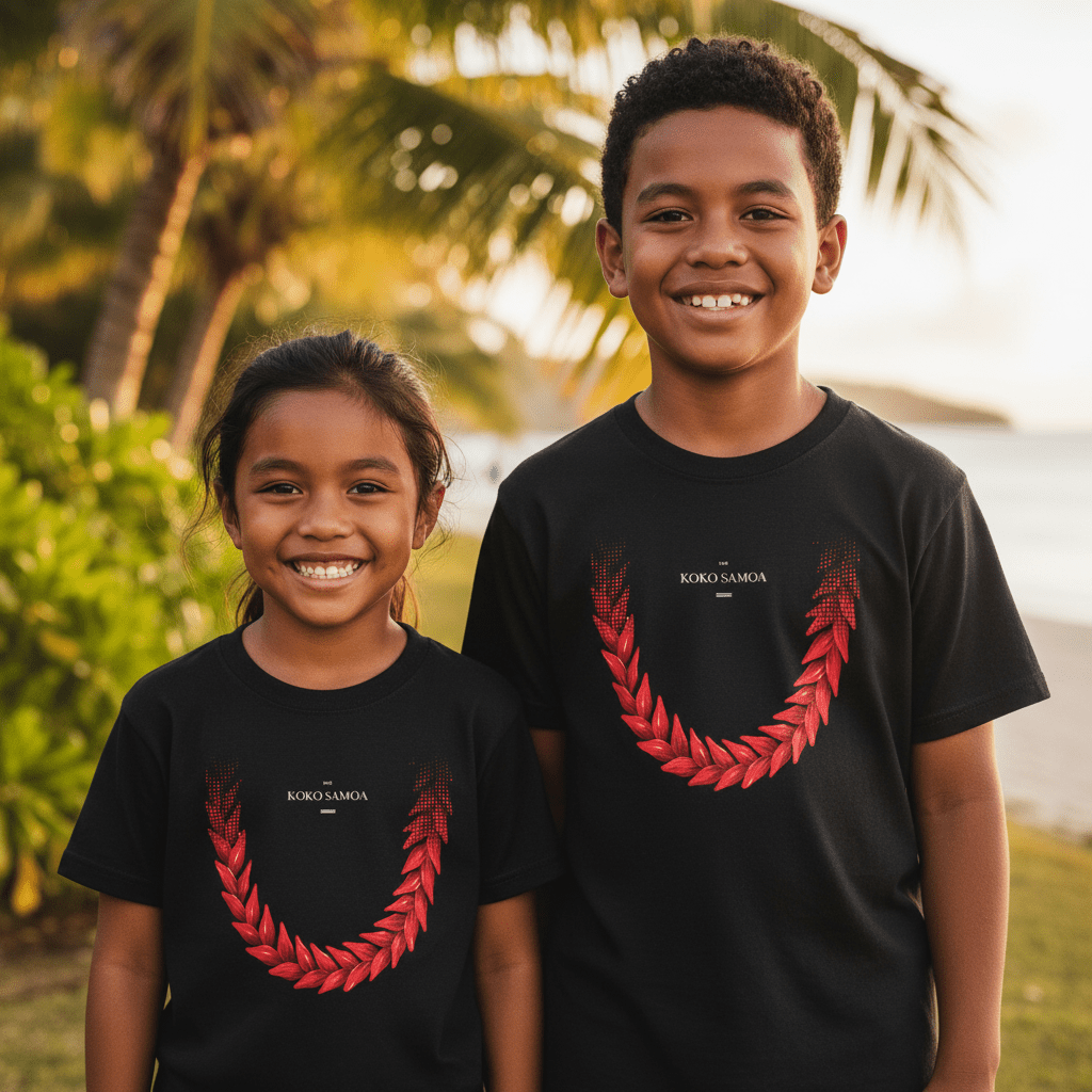 Kids unisex Ula Fala T-shirt by The Print Bar, featuring colorful tropical print, casual kids' clothing for boys and girls.