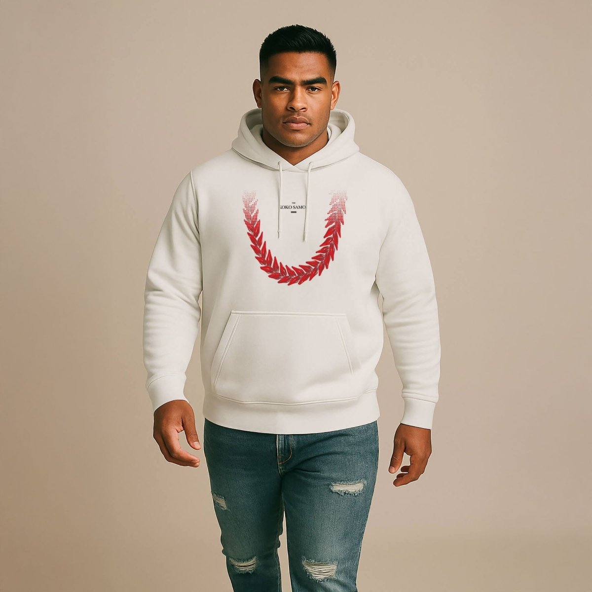 White IslandHeavy™ hoodie by The Print Bar in Plus 2XL-5XL size, featuring monster digital print, worn by a model.