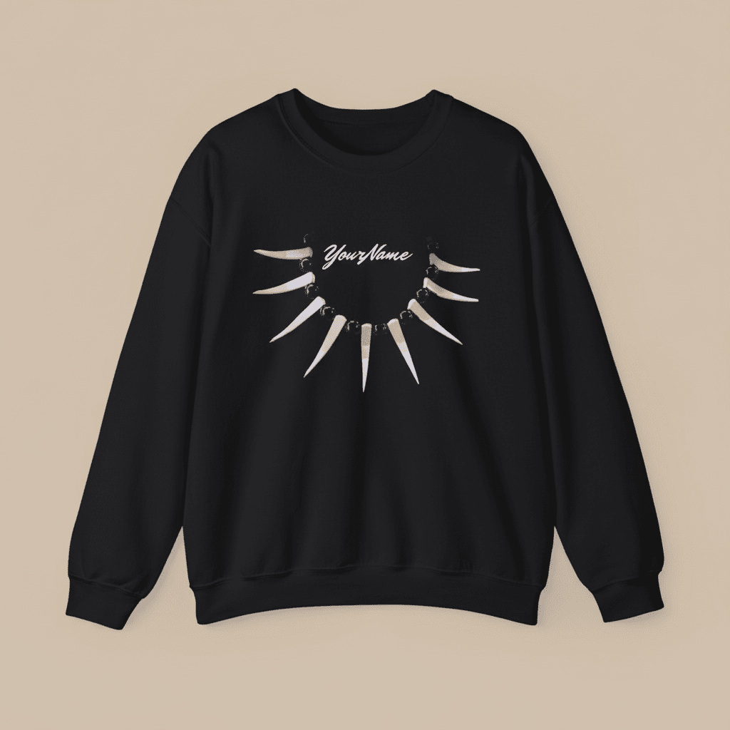 Black unisex heavy sweatshirt by Ula Nifo, personalized digital monster design, in the USA.