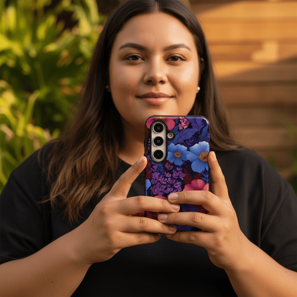 Samsung Tough Phone Case in Lavender Tropics by WOYC, durable protective cover with tropical design for smartphones.