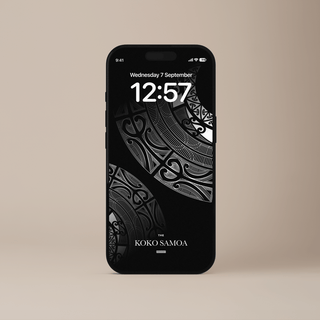 Māori-inspired phone wallpaper by The Koko Samoa featuring traditional patterns in vibrant colors for mobile devices.