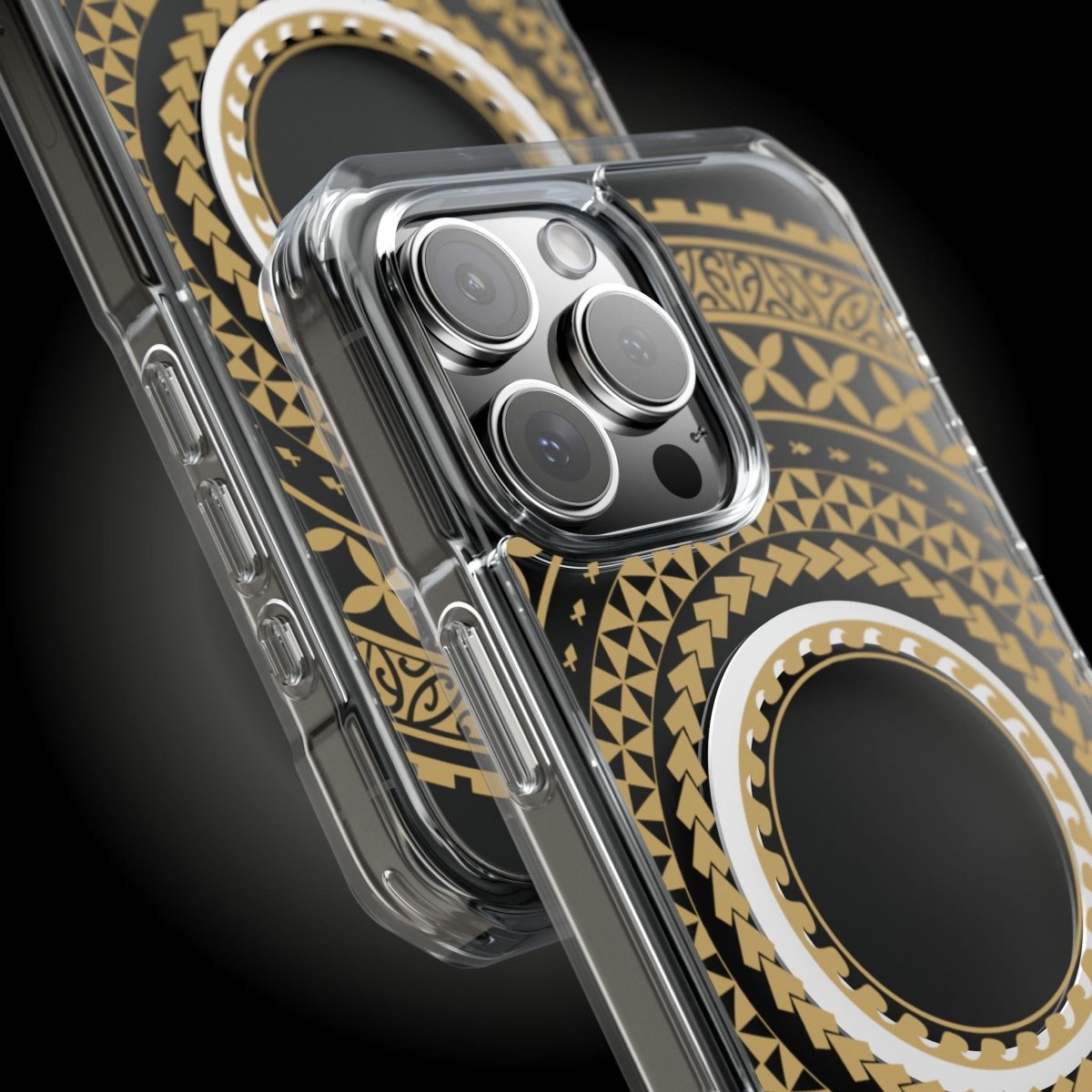 MagSafe clear case for iPhone 16 in United Gold, showing the transparent design and gold accents.