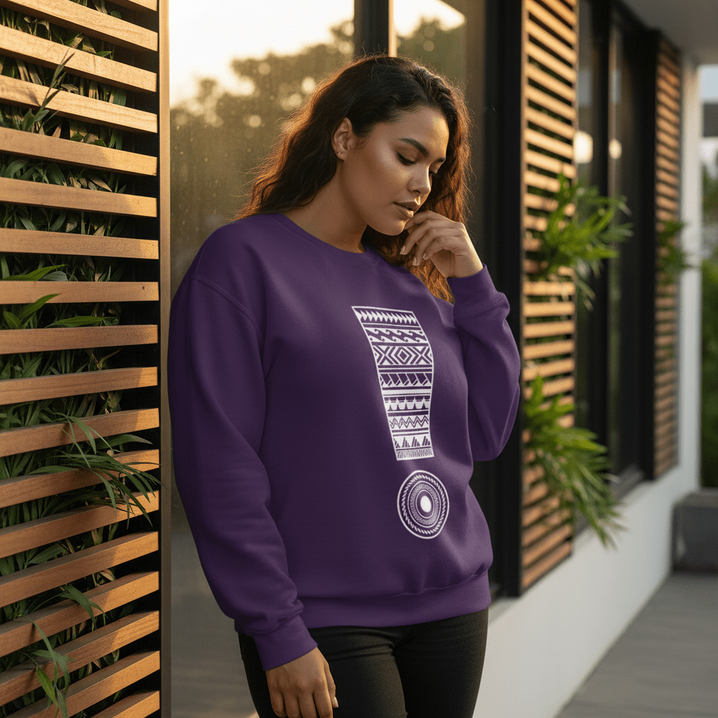 Unisex heavy sweatshirt featuring personalized Exclaim design with USA motif, in black with front print.