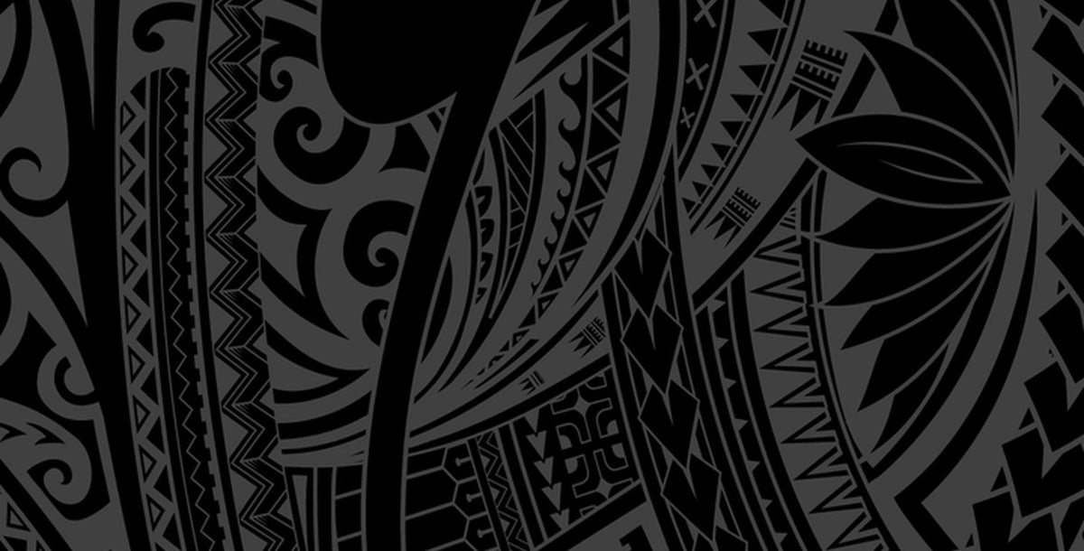 The Warrior print, Polynesian linework in black on charcoal