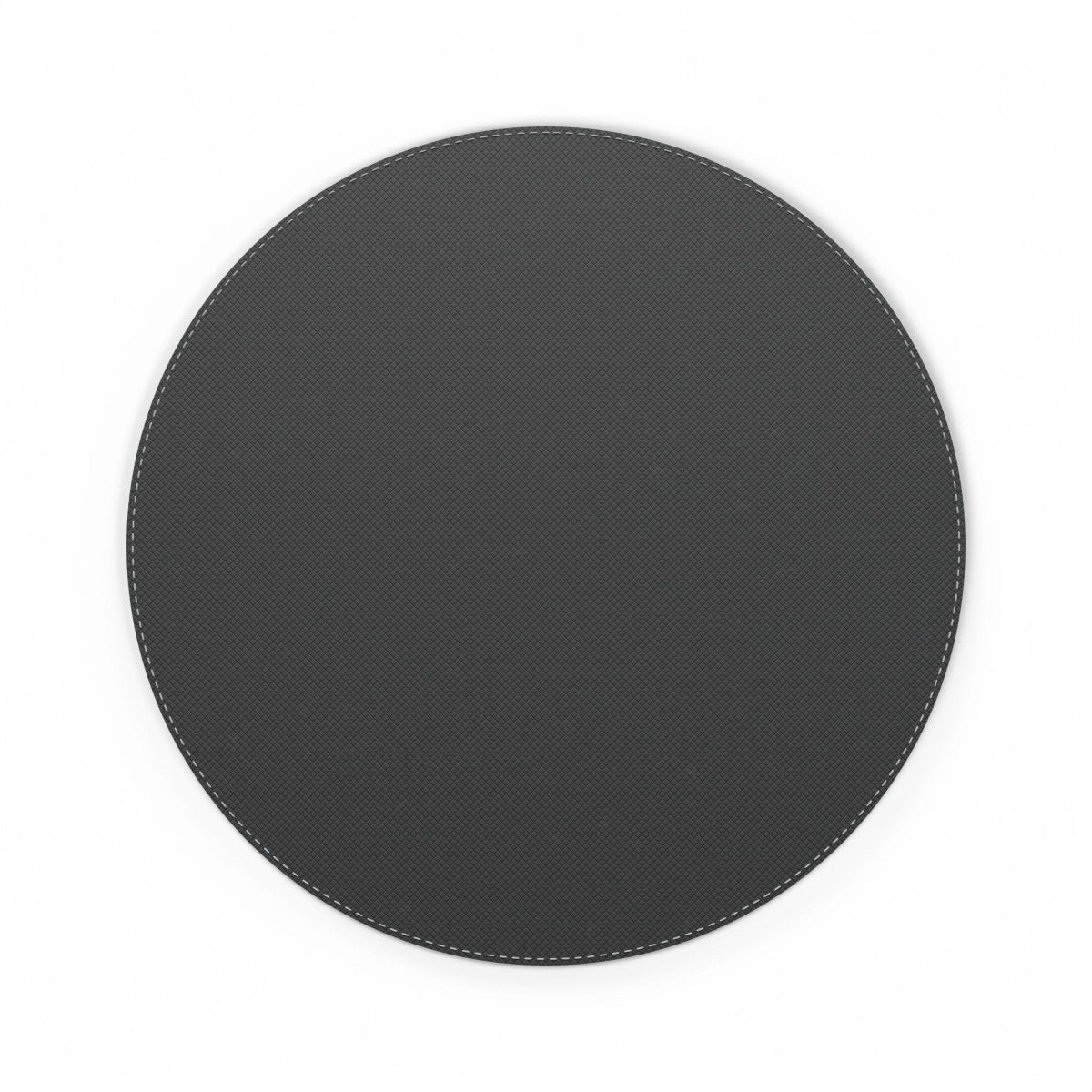 Round leather mouse mat by WOYC, Matai collection, ideal for home decor, featuring smooth brown leather surface and stitching detail.