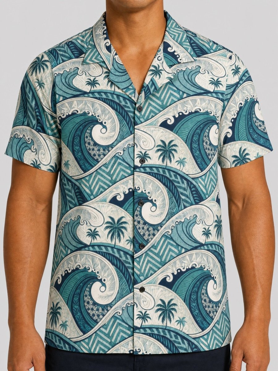 Hawaiian camp shirt in the Blue Waves print