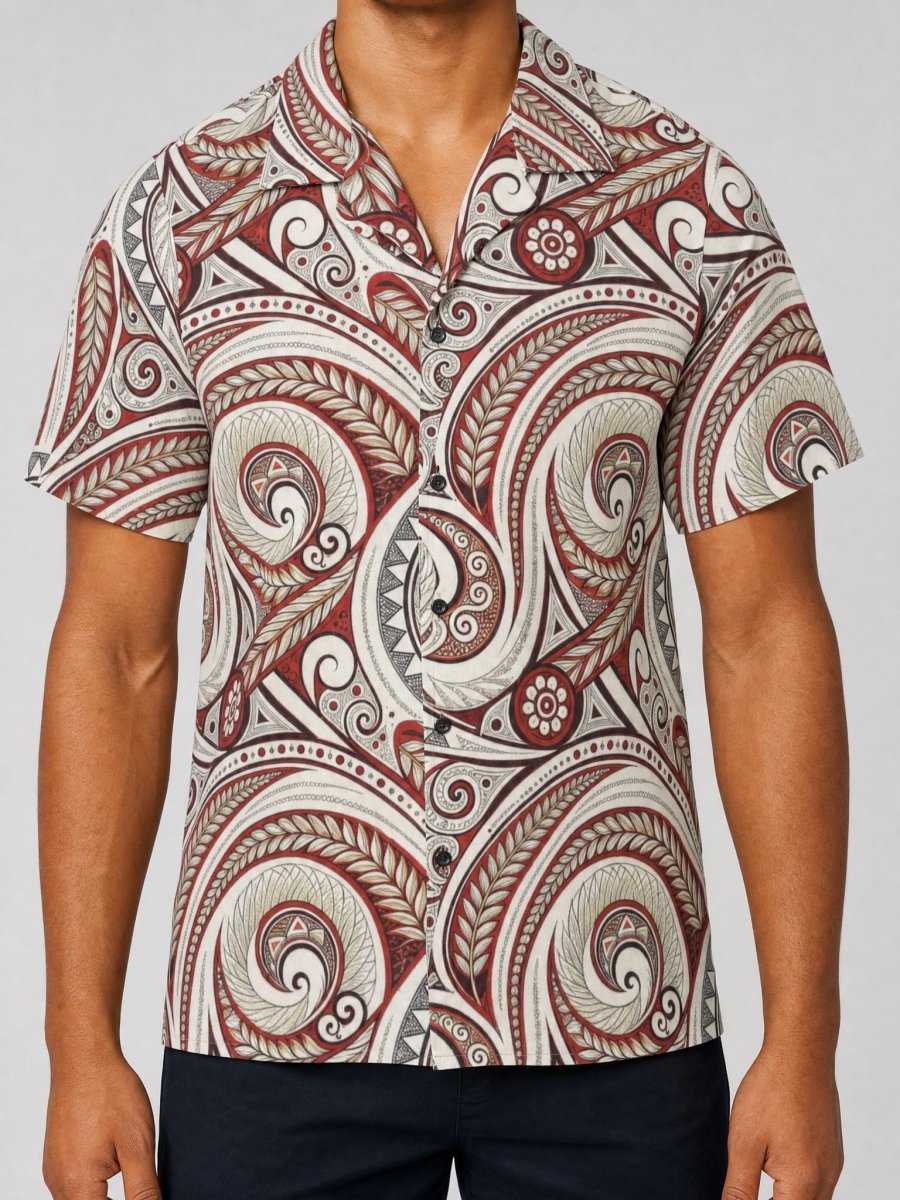 Hawaiian camp shirt in the Firecrest print