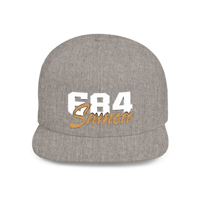 Flat Bill Snapback Hat - 684 Samoa - White & Gold Embroidery - AU/NZ/USA