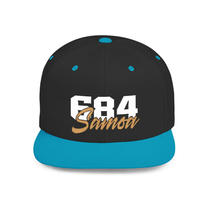 Flat Bill Snapback Hat - 684 Samoa - White & Gold Embroidery - AU/NZ/USA