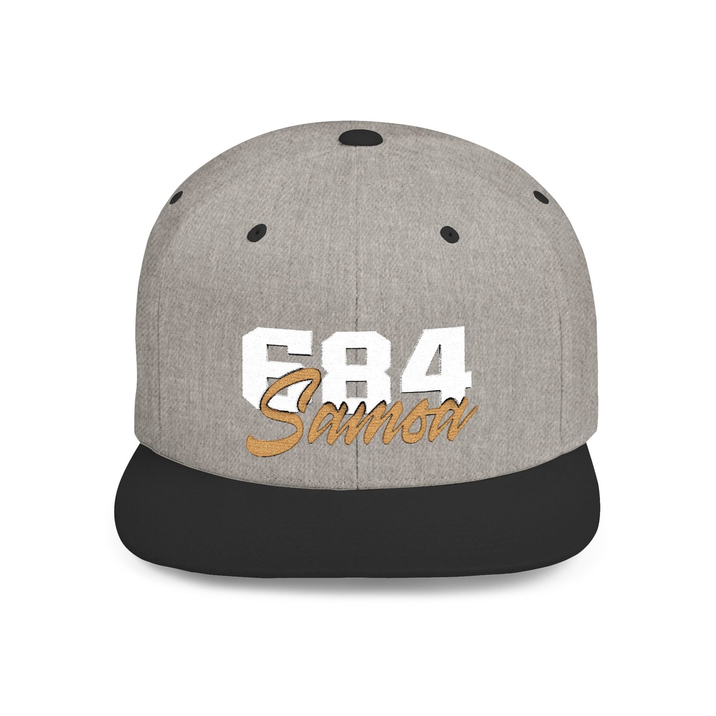 Flat Bill Snapback Hat - 684 Samoa - White & Gold Embroidery - AU/NZ/USA