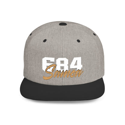 Flat Bill Snapback Hat - 684 Samoa - White & Gold Embroidery - AU/NZ/USA