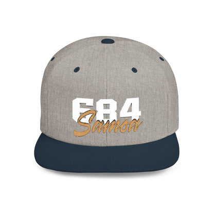 Flat Bill Snapback Hat - 684 Samoa - White & Gold Embroidery - AU/NZ/USA