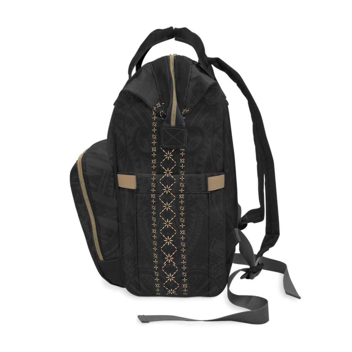 Artsadd Malu multipurpose diaper bag with multiple pockets, black nylon fabric, and adjustable shoulder strap for parents.