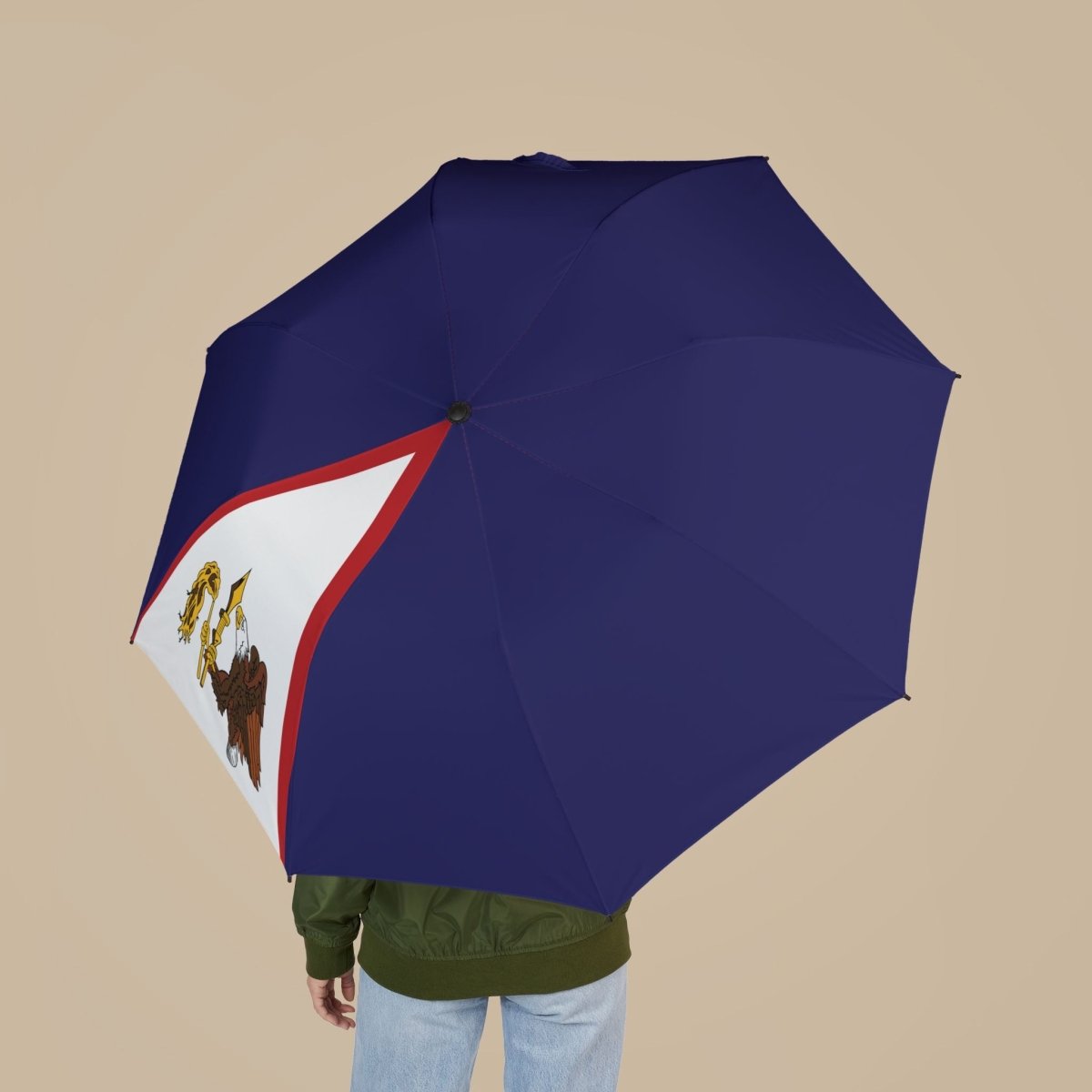 PasifikaOne umbrella featuring the American Samoan flag, 48-inch (122cm) size, with vibrant flag design.