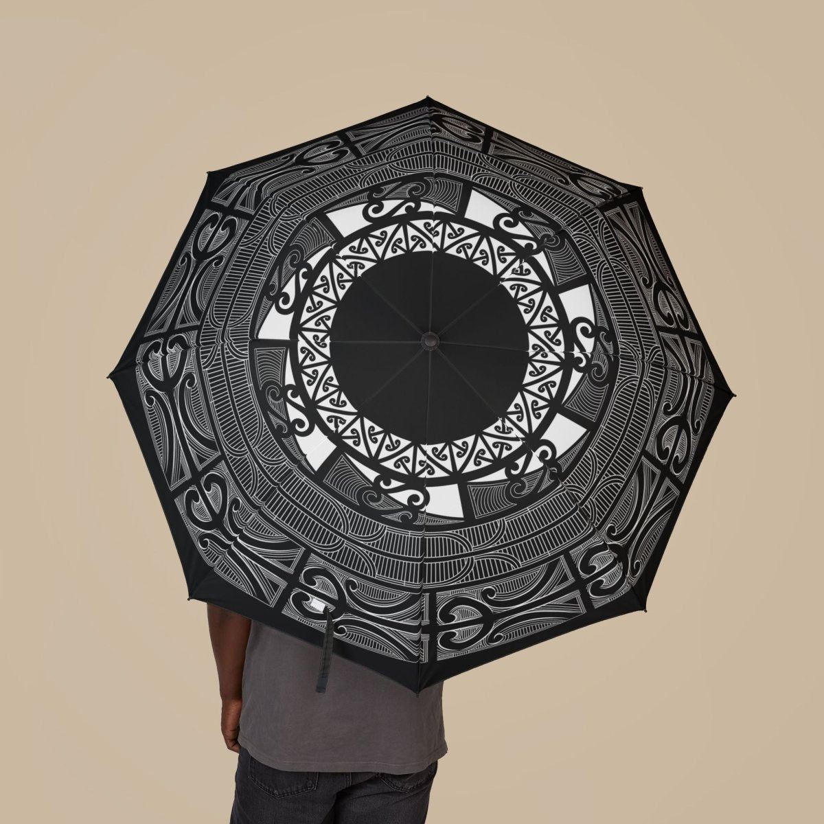 Artsadd PasifikaOne Māori umbrella, 48-inch 122cm, featuring traditional Māori design, large rain umbrella for AU/NZ weather.