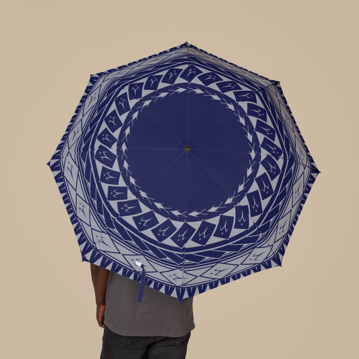 Artsadd PasifikaOne umbrella featuring a Samoan spear design, 48-inch (122cm) size, vibrant Polynesian-inspired pattern.