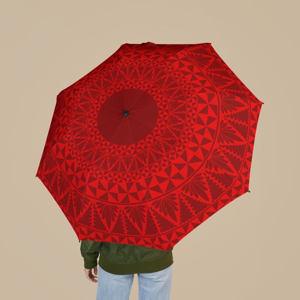 Artsadd PasifikaOne Tongan Red Umbrella, 48-inch (122cm) size, vibrant red umbrella with Polynesian-inspired design.