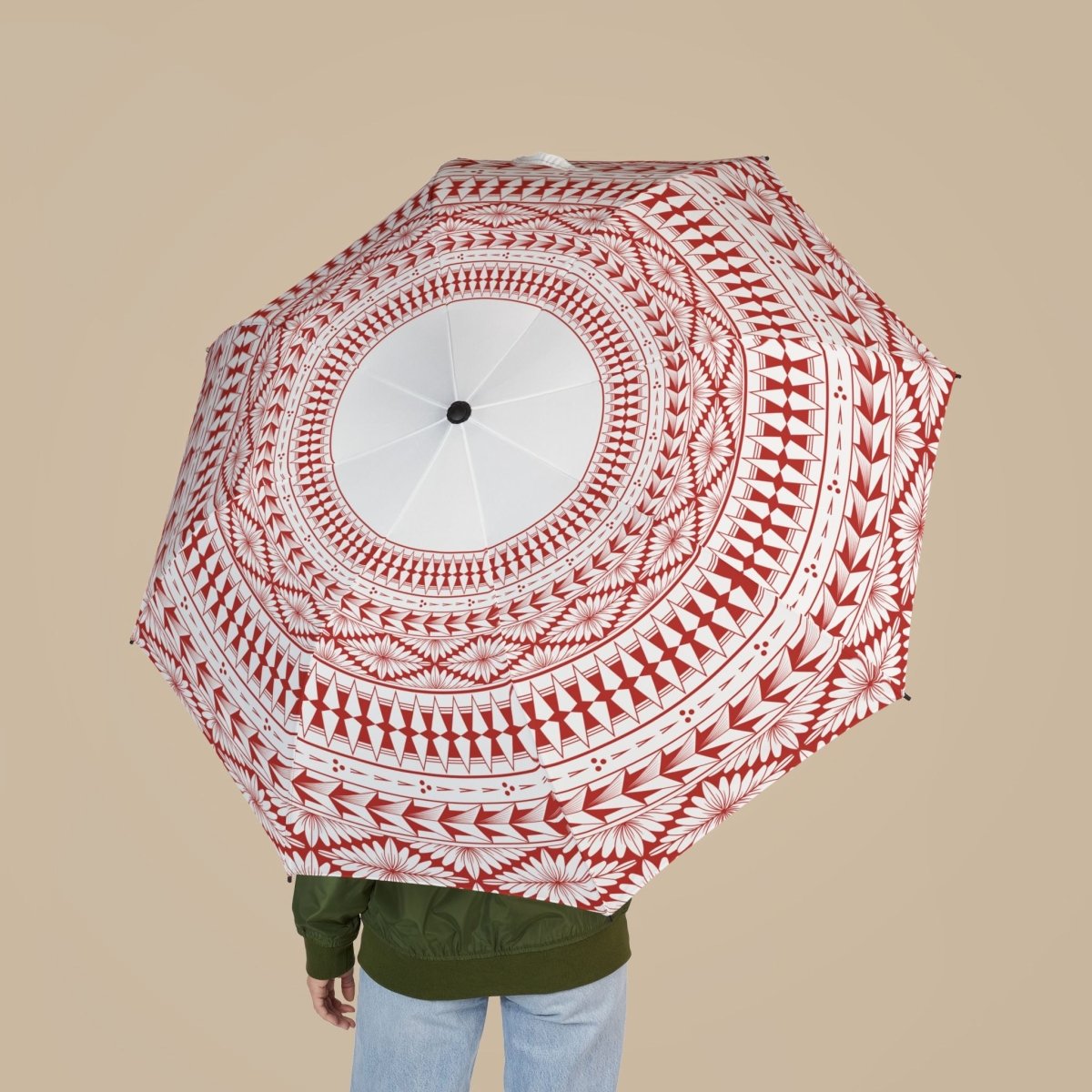 Artsadd PasifikaOne umbrella in Tongan white, 48-inch (122cm) size, with Polynesian-inspired design, suitable for AU/NZ weather.