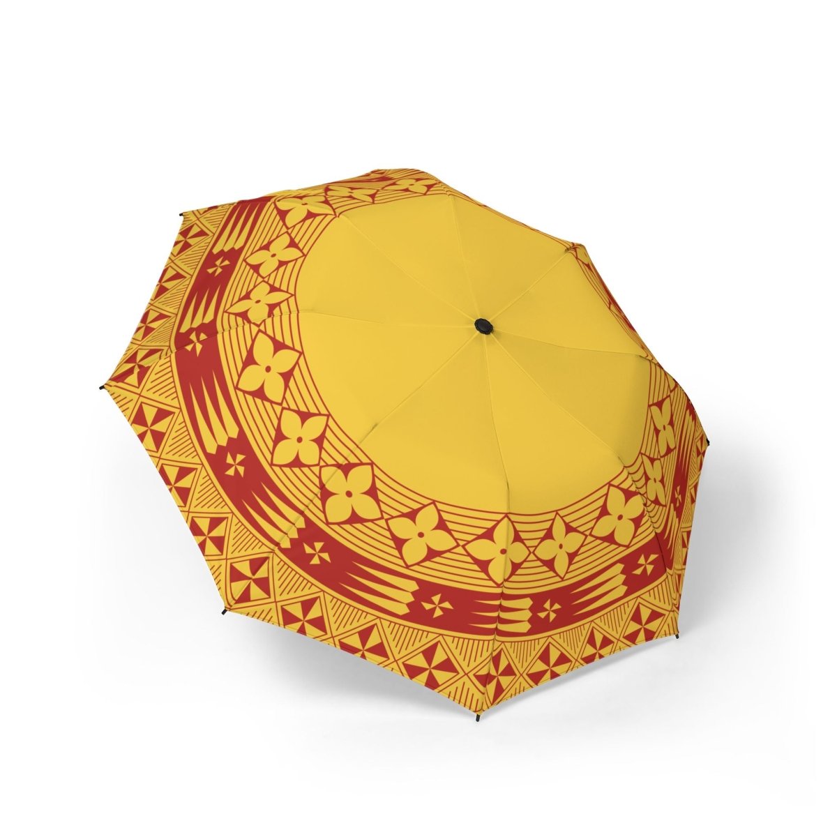 PasifikaOne Tongan Yellow umbrella, 48-inch/122cm size, vibrant yellow canopy with tropical patterns, accessories for sunny days.