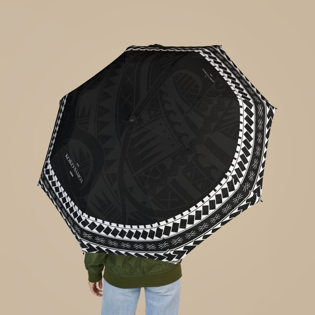 PasifikaOne Warrior umbrella, 48-inch (122cm) rain umbrella featuring vibrant Polynesian-inspired design for AU/NZ regions.