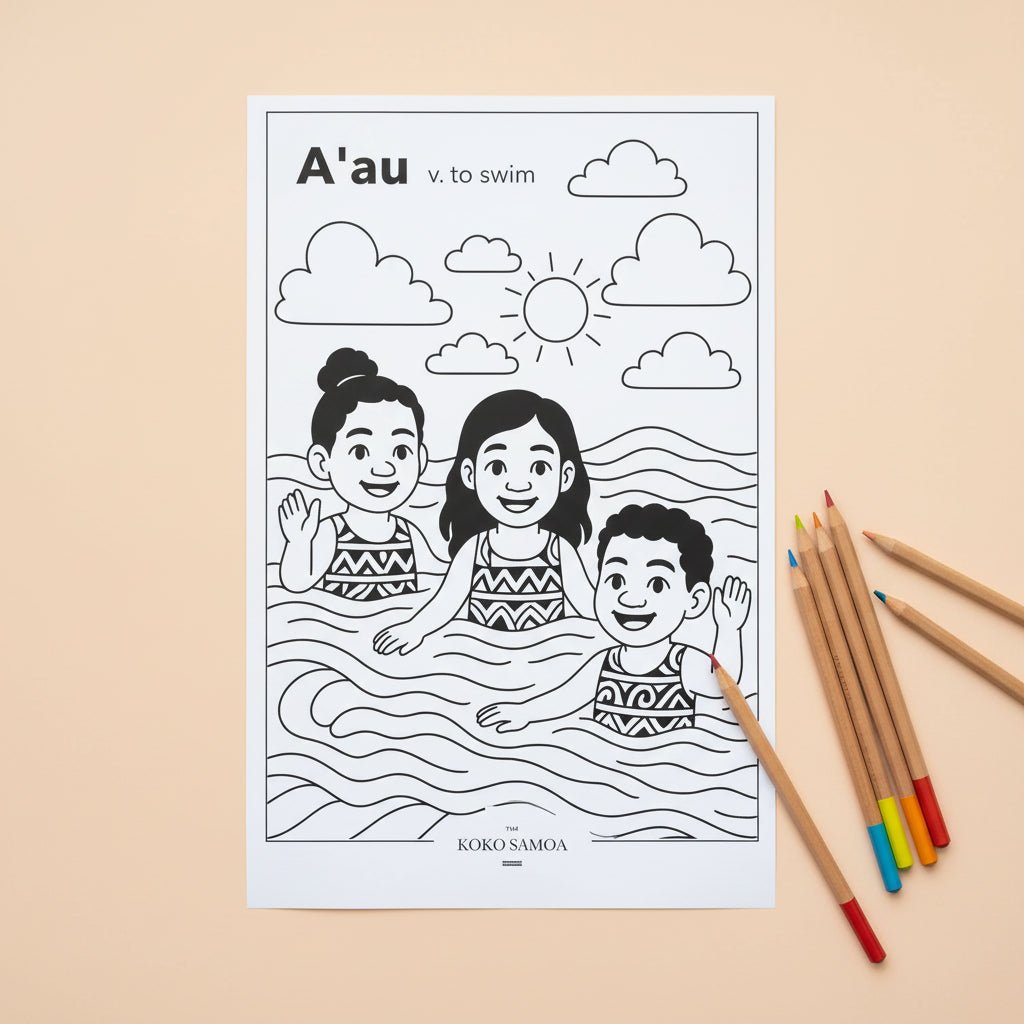 Downloadable Learn and Colour Sheet - A'au - AU/NZ/USA - The Koko Samoa