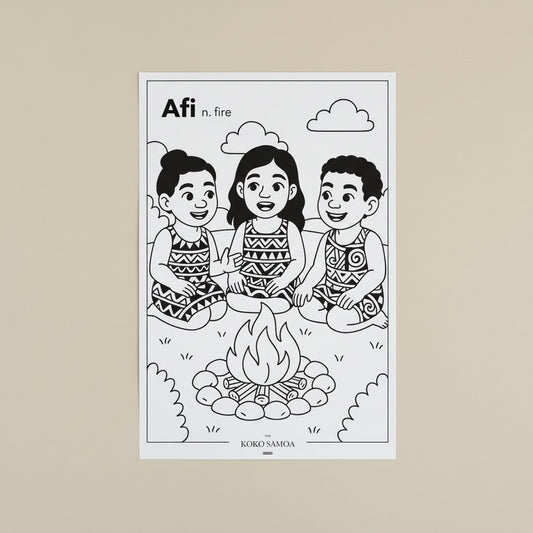 Downloadable Learn and Colour Sheet - Afi - AU/NZ/USA - The Koko Samoa