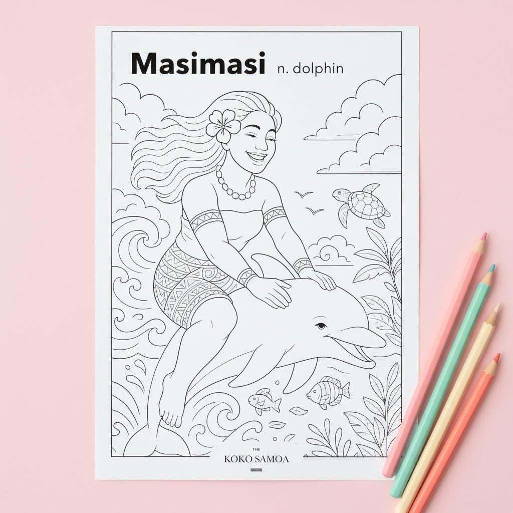 Downloadable Learn and Colour Sheet - Masimasi - AU/NZ/USA - The Koko Samoa