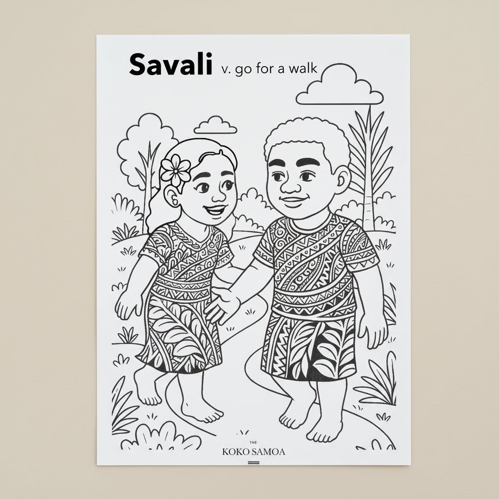 Downloadable Learn and Colour Sheet - Savali - AU/NZ/USA - The Koko Samoa