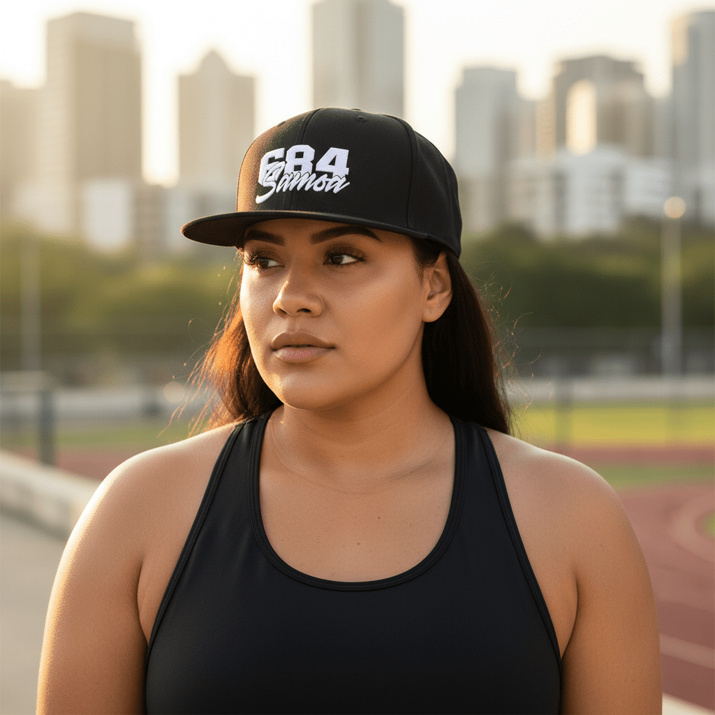 Fulfill Engine Samoa flat bill snapback hat in white with Samoa embroidery, perfect for casual wear in AU, NZ, and USA.