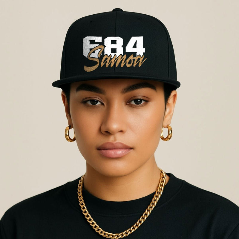 Flat Bill Snapback Hat - 684 Samoa - White & Gold Embroidery - AU/NZ/USA - The Koko Samoa