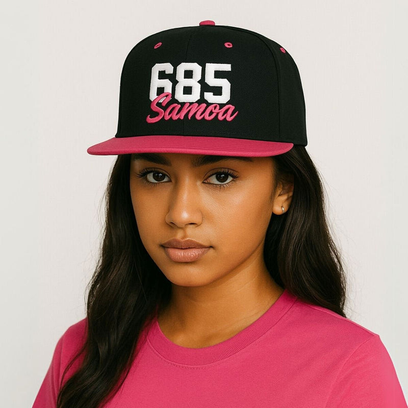 Flat Bill Snapback Hat - 685 Samoa - White & Neon Pink Embroidery - AU/NZ/USA - The Koko Samoa