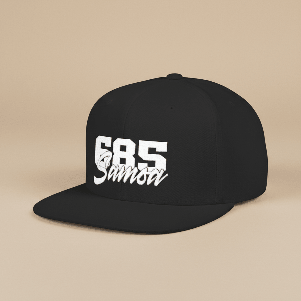 Flat Bill Snapback Hat - 685Samoa - Black Embroidery - AU/NZ/USA - The Koko Samoa