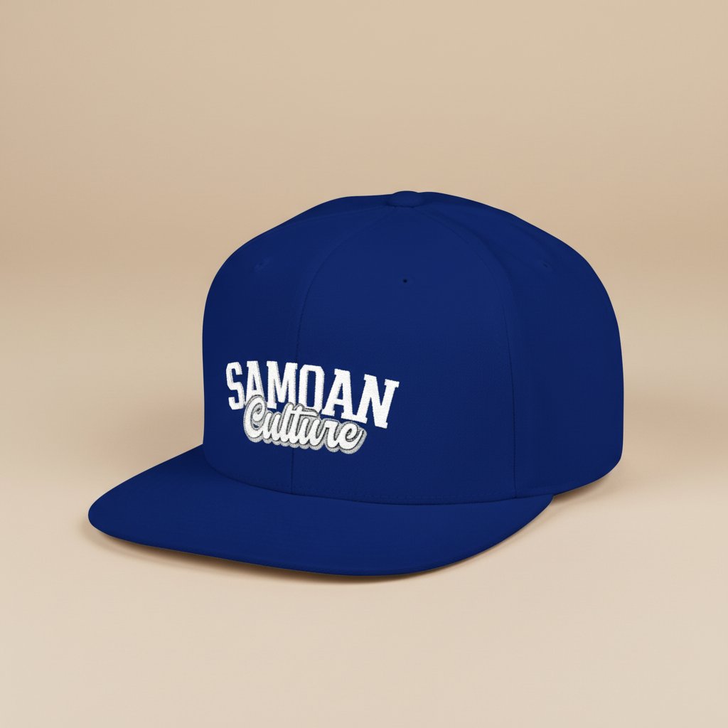 Flat Bill Snapback Hat - Samoa Culture - White & Grey Embroidery - AU/NZ/USA