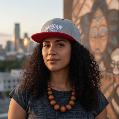 Flat Bill Snapback Hat - Samoa Culture - White & Grey Embroidery - AU/NZ/USA - The Koko Samoa