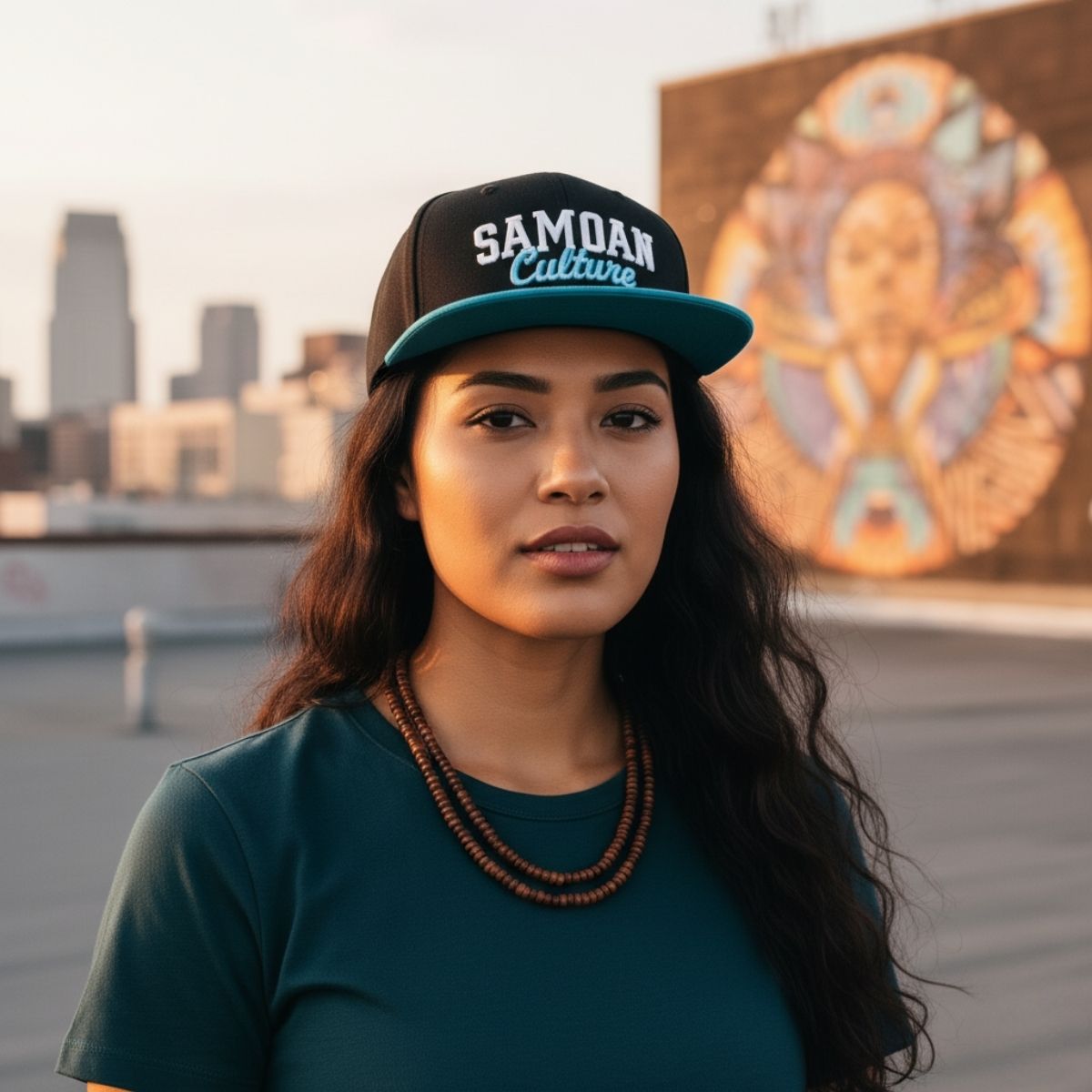 Flat Bill Snapback Hat - Samoan Culture - Blue White Embroidery - AU/NZ/USA - The Koko Samoa