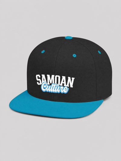Flat Bill Snapback Hat - Samoan Culture - Blue White Embroidery